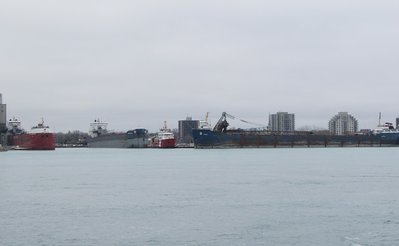 CSL Laurentien, Algoma Transport, CCG Samuel Risley, and Algorail await the signal to "GO!"