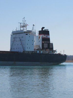 Algoma Discovery's pilot house and stack.