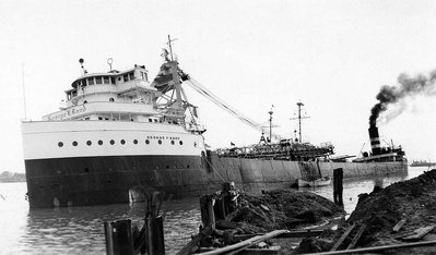 George F Rand on the bottom of the St Clair River at Port Huron after being hit by the Harvey H Brown(later the Parker Evans)