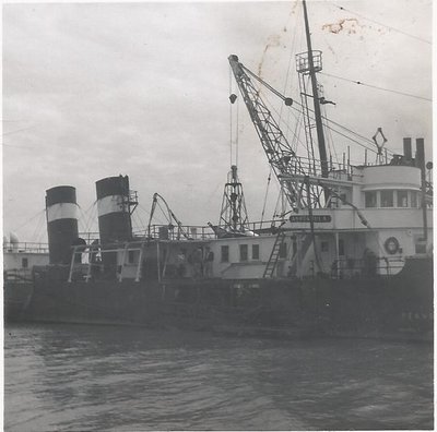 Car ferry Ashtabula on bottom of Ashtabula Harbor after collision with Ben Moreell