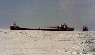 Arthur M Anderson making the haul at Whitefish Point..Edgar Speer following behind