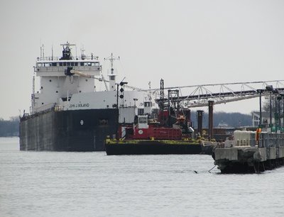 Bow view of John J. Boland unloading at Bluewater Aggregates (Marysville).