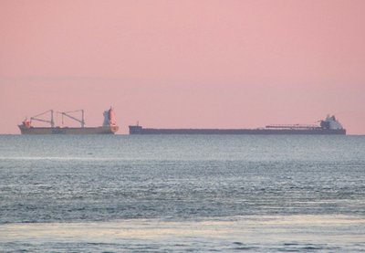 Sunrise found Happy Ranger and Mesabi Miner in the Lake Huron Anchorage.
