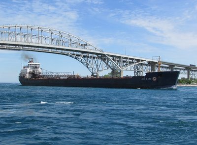 John B. Aird coming under the Bluewater Bridges.