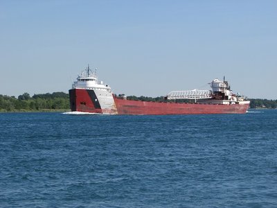 Arthur M. Anderson, in ballast to Calcite, reflects late afternoon sun.