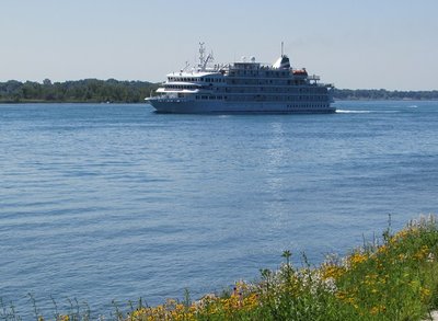 Cruise ship Pearl Mist caused a stir among people along the river.  Her destination was Midland, Ontario, Canada.